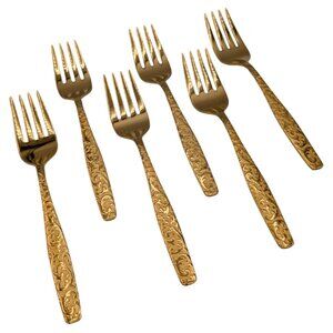 Americana Golden Heritage Flatware Golden Scroll 6 Salad/Dessert Forks - 6"